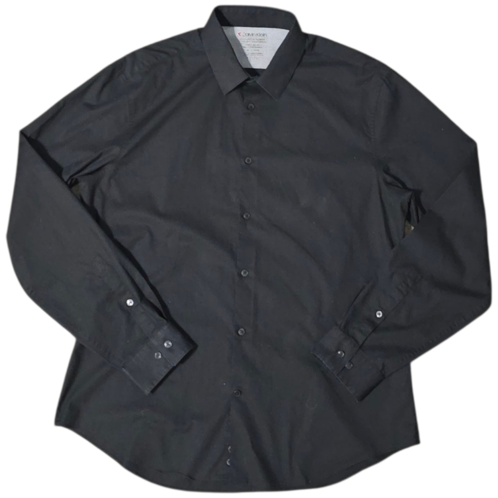 Calvin Klein Black Button Down Shirt | Size Large (16) 32/33 | OEKO-TEX Slim Fit